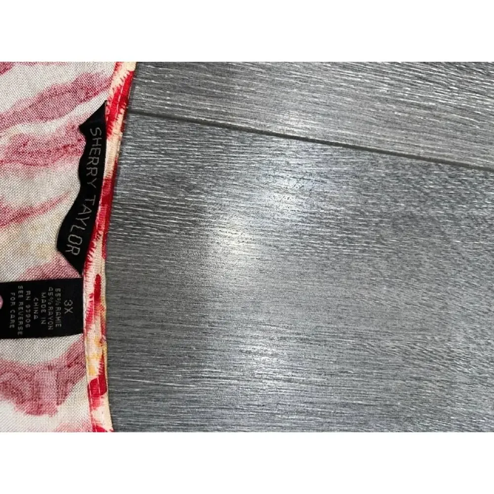 Sherry Taylor Red White Zebra ramie v-neck print 3/4 Sleeve Blouse 3X A005416 - Picture 5 of 8